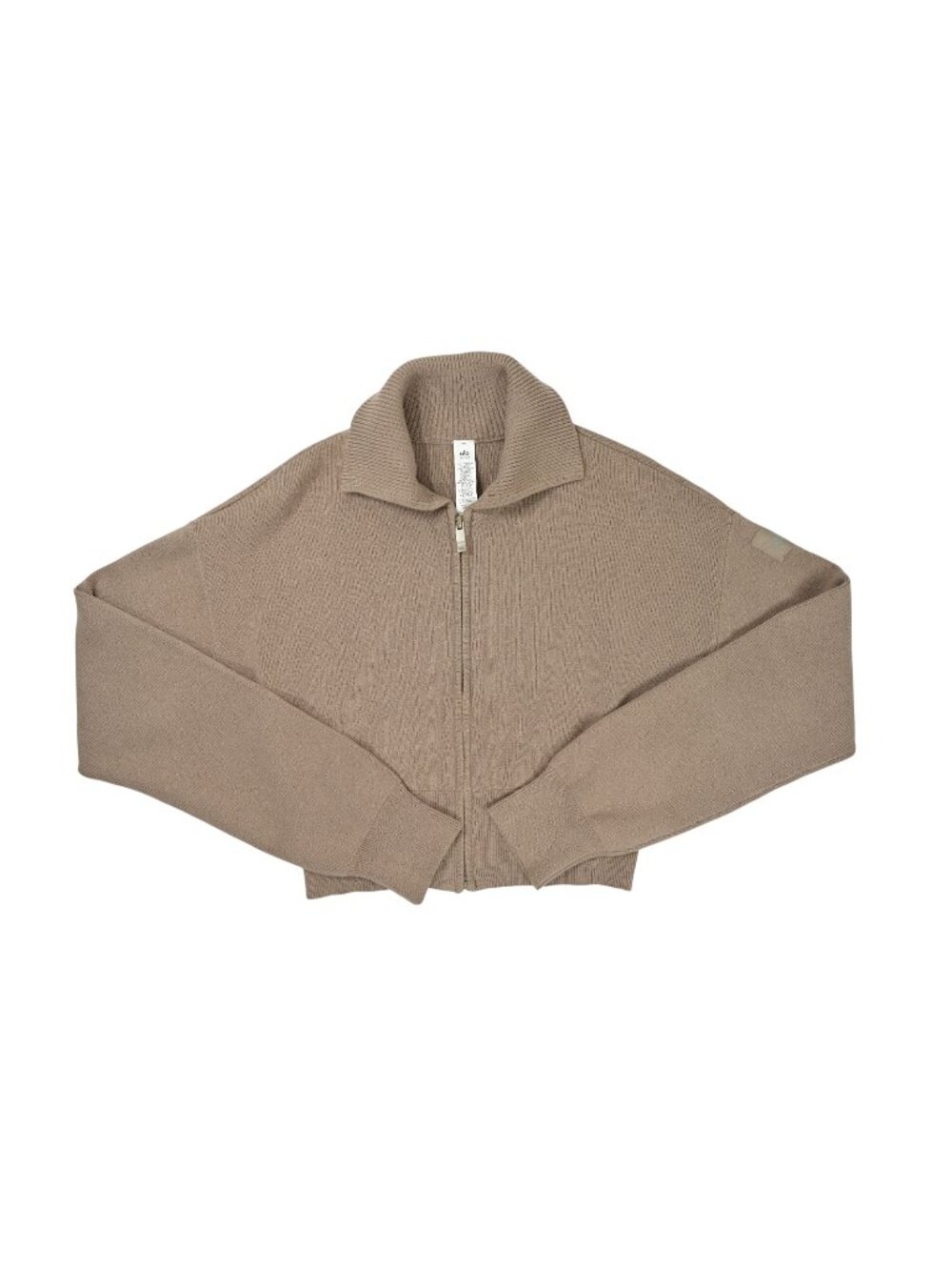 ALO Yoga Scholar Knit Cropped Full Zip Jacket in Light Cocoa